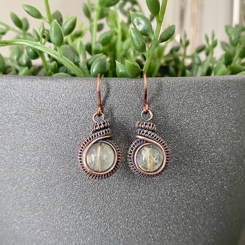 Citrine Handcrafted Wire Wrapped Copper Dangle Earrings